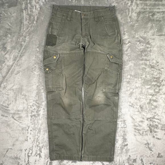 Distressed Vintage Carhartt Ripstop Double Knee Olive Green Cargo Pants B342 32" - Picture 1 of 8
